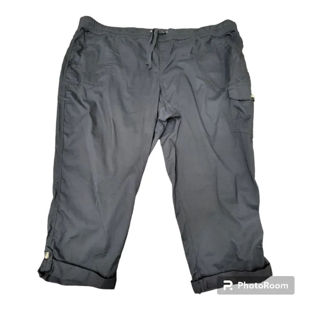 Sonoma Comfort Waist Utility Capri Pants Cotton Waistband Black Plus Size 28W